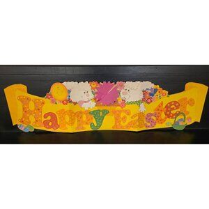 Vintage Die Cut Happy Easter Banner w Honeycomb Flower USA 44"x12"